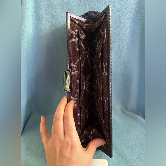 Kotur Snakeskin East West Clutch in Ink Blue/Purple Color and Crystal Closure - Picture 5 of 11